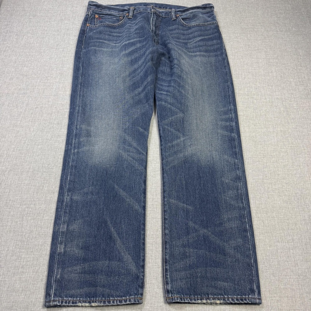 Polo Ralph Lauren Distressed Jeans Mens 36x30 Straight Blue Medium Wash Denim